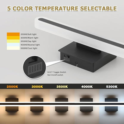 Modern LED Bathroom Vanity Light Fixtures, 5CCT Dimmable Bathroom Light Bar | Hardwired Vanity Light, 15.7-Inch 16W Black Makeup Mirror Lights
