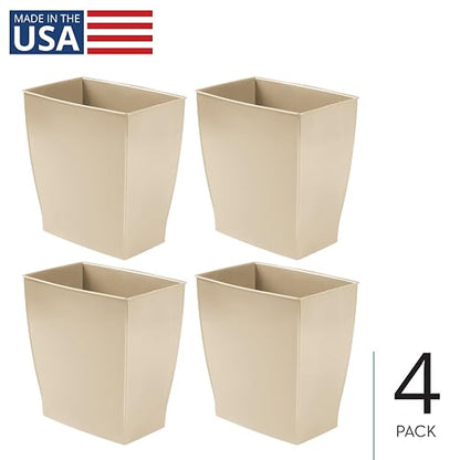 iDesign Small Plastic Bathroom Trash Can, Slim Rectangle Garbage Bin, 4-Pack, Brown | Bedroom, Office, Dorm