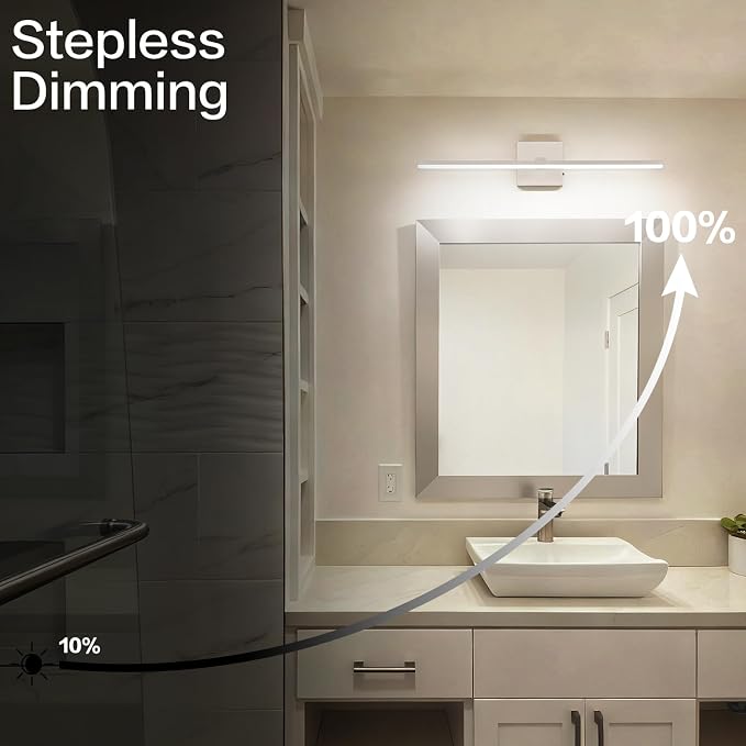 24 Inch Bathroom Light Fixtures Over Mirror Brushed Nickel Arm Design Wide LED Vanity Bar 5CCT 2900K 6000K 18W 1440lm