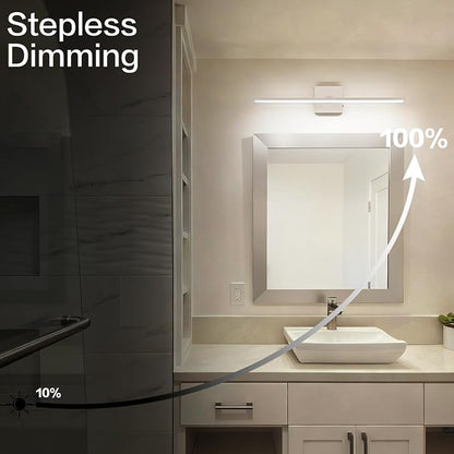24 Inch Bathroom Light Fixtures Over Mirror Brushed Nickel Arm Design Wide LED Vanity Bar 5CCT 2900K 6000K 18W 1440lm