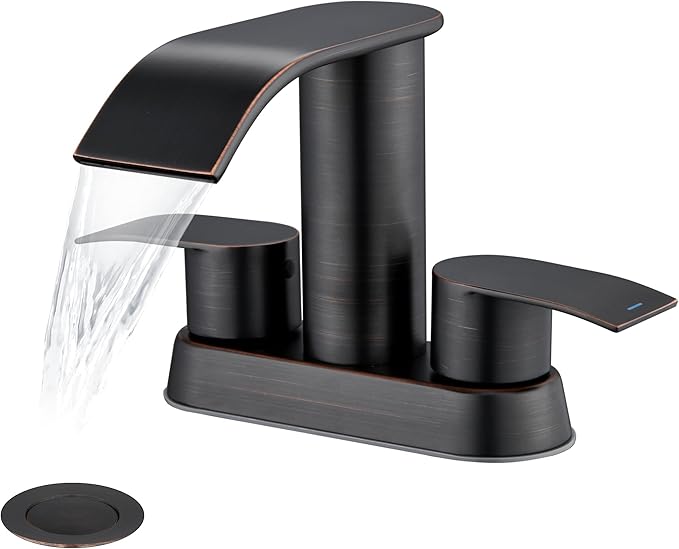 Ultimate Unicorn Bathroom Faucet for Sink Oil Rubbed Bronze, 4 Inch Bathroom Sink Faucet for 3 Hole or 2 Hole, 2 Handle Waterfall Faucets with Pop up Drain, Centerset Faucets for RV Counter