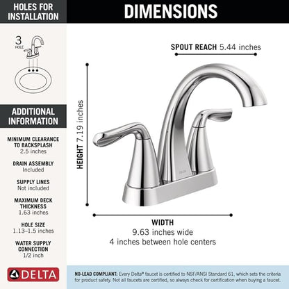 Delta Arvo Centerset Bathroom Faucet, Chrome 2-Handle Bathroom Faucet, Delta Bathroom Sink Faucet, Chrome 3-Hole Bathroom Faucet, Chrome 25840LF