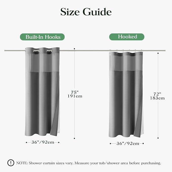 Grey Hook Free Waffle Shower Curtain & Snap-in Fabric Liner,36x75 | Less Time to install, 3 in 1 Fabric Shower Curtain and Liner Set with Magnets, Stall, Shower Curtains for Bathroom