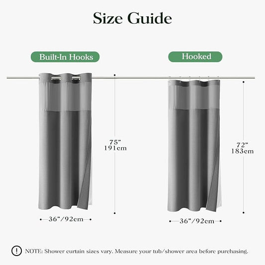 Grey Hook Free Waffle Shower Curtain & Snap-in Fabric Liner,36x75 | Less Time to install, 3 in 1 Fabric Shower Curtain and Liner Set with Magnets, Stall, Shower Curtains for Bathroom