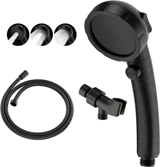 High Pressure Oil-Rubbed Bronze Handheld Shower Head with ON/OFF Switch, 3 Spray Modes, Adjustable Angle Bracket, and Hose | 3 Spray Modes Shower Wand with Shut Off Button, Camper & RV Showerhead with Hose & Angle Adjustable Holder, Oil-Rubbed Bronze