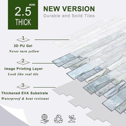 STICKGOO 10-Sheet Peel and Stick Backsplash, 12”X12” Self Adhesive Wall Tiles, Stick on Backsplash for Kitchen & Bathroom (Cultured Stone Look, Thicker Design)