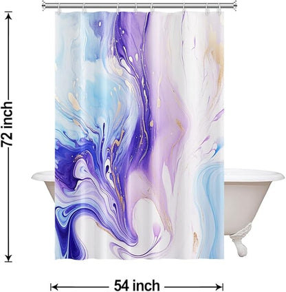Purple Shower Curtain, Ombre Purple and Blue Marble Shower Curtain for Bathroom Waterproof Abstract Shower Curtain Set with Hooks, 54x72 Inch