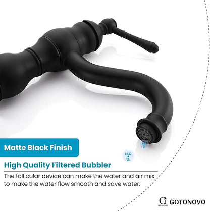 gotonovo Bathroom Faucet 1 Hole Vintage,Matte Black,7.1” Spout Reach | Bathroom Sink Faucet for 1 or 3 Hole Single Handle,Deck Plate,360° Swivel Spout,Pop Up Drain,cUPC Supply Hoses,for Vanity RV