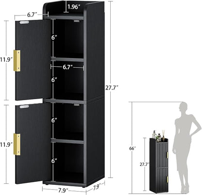 Yoobure Small Bathroom Storage Cabinet - Corner Floor Cabinet with 2 Doors & Adjustable Shelves, Narrow Slim Toilet Paper Cabinets, Skinny Bathroom Organizer for Small Space, 7.9" D x 7.9" W, Black