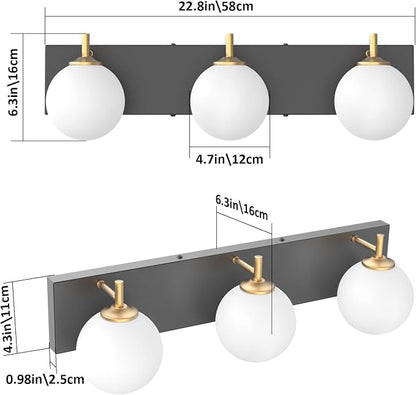 Aipsun Mid Century Modern Bathroom Vanity Light 3 Lights Milky White Glass Shades Black/Golden Bathroom Light Fixture(Exclude Bulb)