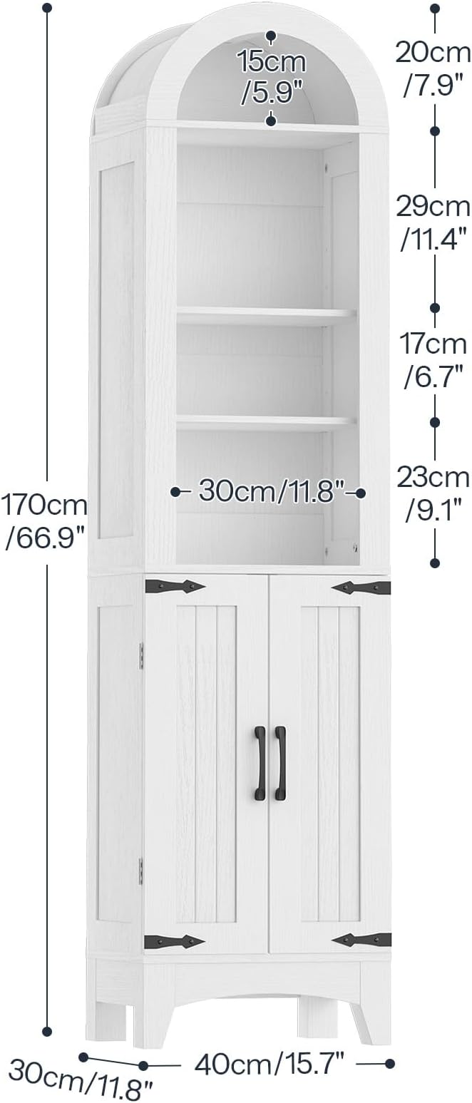 HOOBRO 67" Tall Narrow Bathroom Storage Cabinet, Arched Freestanding Floor Cabinet with 3 Adjustable Shelves and 2 Doors for Small Space, Space Saving Organizer for Bathroom, Living Room, White