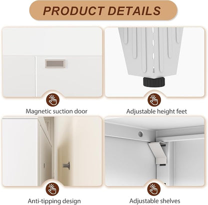 75" White Metal Storage Cabinet with 2 Doors and 5 Adjustable Shelves,Steel Garage Tool Cabinet, File Cabinet,Kitchen Pantry Cabinet for Home,Office,Garage,School,Warehouse
