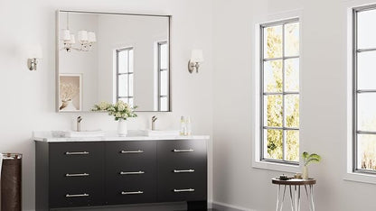Keonjinn 48x40 Inch Nickel Bathroom Mirror for Over Sink, HD Tempered Glass | Rectangular, Vanity Mirror, Brushed Framed, Square Corner, Modern Farmhouse, Wall Mounted Mirrors, Aluminum Alloy
