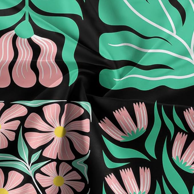 JAWO Pink Green Floral Shower Curtain for Bathroom, Retro Boho Floral Shower Curtains Decor for Women Girls, Vintage Botanical Geometric Groovy Aesthetic Pattern Shower Curtain Sets with Hooks70X70IN