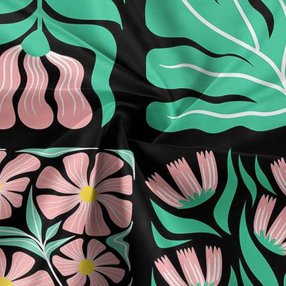 JAWO Pink Green Floral Shower Curtain for Bathroom, Retro Boho Floral Shower Curtains Decor for Women Girls, Vintage Botanical Geometric Groovy Aesthetic Pattern Shower Curtain Sets with Hooks70X70IN