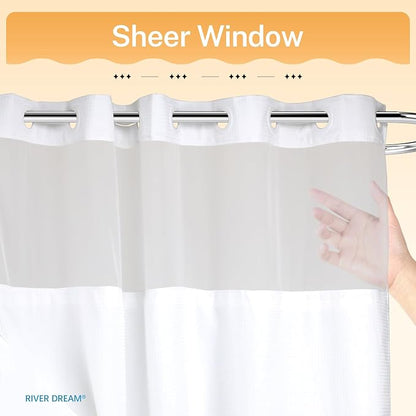 RiverDream Heavyweight Waffle No Hook Shower Curtain with Liner,White,71x74 | Dotted Waffle,Snap-in Liner,Heavy Duty,Quick Dry,Mesh Top Window,With Bottom Magnets,Hotel-Grade,Washable,Standard Size