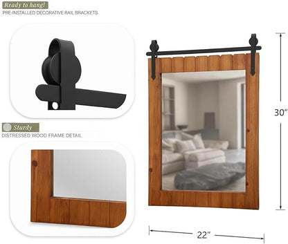 Besdomus Bathroom Rustic Wall Mirror: 22"x30" Brown Barn Door Solid Cedar Wood Frame Vanity Mirror - Wall Mounted Mirror for Hallway/Living Room/Bathroom - Farmhouse Decor for Fashion-Conscious