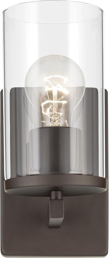 Crosby 4.5" 1-Light Wall Sconce with Clear Glass in Olde Bronze, for Bathroom, Powder Room, Hallway, Kitchen, Bedroom, Fireplace, (4.5" x 9.25"), 45495OZCLR