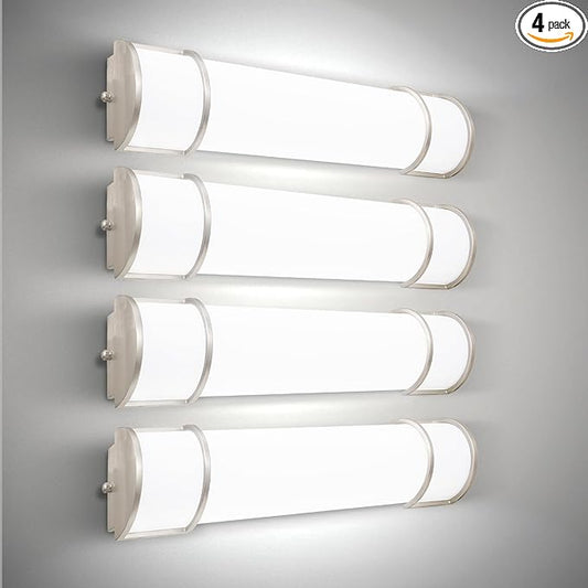 ASD LED 24" Vanity Flush Mount Light Fixture, Linear Bathroom Lighting Bar | 3CCT, Dimmable, ETL Listed | 25W 2600LM 3000-5000K 100-277V | Long Tube Bath Wall Sconce Over Mirror | Nickel, 4 Pack