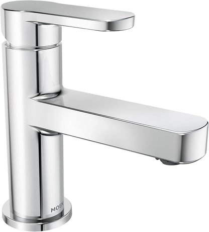 Moen Laris Chrome One-Handle Single Hole Modern Bathroom Sink Faucet with Optional Deckplate and Spring Loaded Drain Assembly, 84014