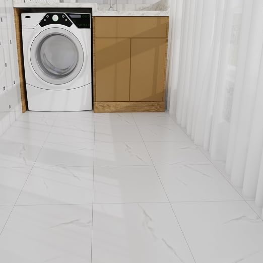 White Marble Peel and Stick Floor Tile 10-Pack 12 x 12 inch,Self-Adhesive Waterproof Vinyl Flooring Plank for Bathroom,Kitchen, Dining Room, Bedrooms, Cover 10 Sq. Ft
