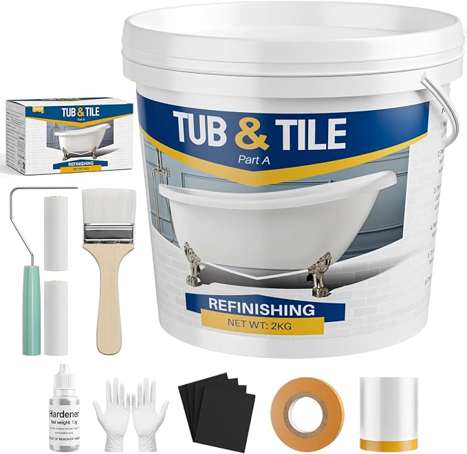 White Tub and Tile Paint, 70oz Tub and Tile Refinishing Kit with Hardener, Bathtub Paint for Bathroom, Kitchen, Tile and Bathtub, 100-120sq.ft