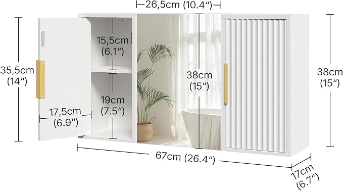 Bathroom Wall Cabinet with Mirror, Medicine Cabinet Mirror, Wall Mounted Medicine Cabinet, Mirrored Door Over The Toilet Storage, for Laundry Room, Bedroom, Camper, Hallway, White