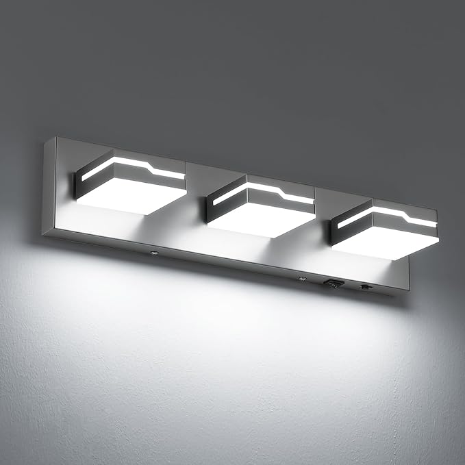 LED Modern Bathroom Vanity Light Fixtures 3-Light, 19 inch 3CCT Dimmable Nickel Motion Sensor Vanity Lights for Bathroom Lighting Fixtures Over Mirror, with 350° Rotatable Acrylic Heads