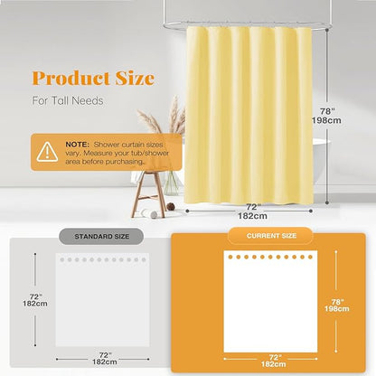 BTTN Fabric Shower Curtain, Linen Textured Heavy Duty Polyester Cloth Shower Curtain Set with Plastic Hooks, Yellow, 72" W x 78" L (Pack of 1)