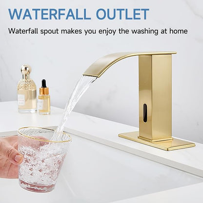 Touchless Bathroom Faucet Touchless Bathroom Sink Faucet with Control Box, Automatic Sensor Vanity Faucets and Temperature Mixer Hole Cover Plate for Easy Installation,Gold