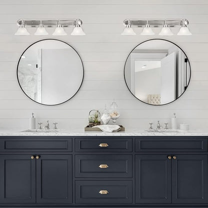 Design House 519215 Millbridge Vanity Light Dimmable with Frosted Glass for Above Bathroom Mirror, Satin Nickel, 4-Light