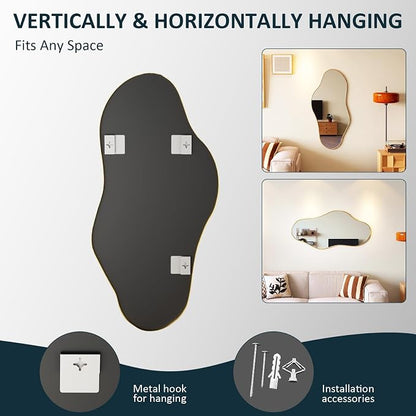 Irregular Full Length Mirror, 23"x47" Full Body Mirror with Metal Frame, Asymmetrical Mirrors for Entryway Bathroom Living Room Bedroom, Horizontal or Vertical Hanging