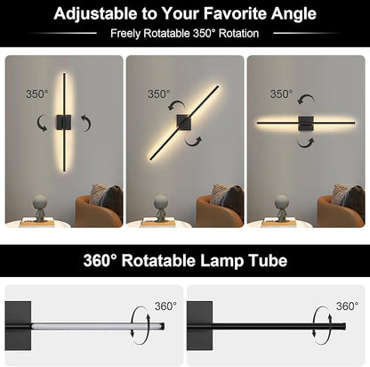 Battery Operated Wall Sconce, 3000K-6000K Dimmable Black Wall Lights with Remote Control, Timable LED Wireless Wall Sconces, 350° Ratate for Bathroom, Living Room, Hallway 29.1 Inch 1 Pack