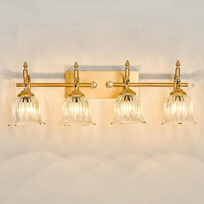 CVKASH 4-Light Bathroom Vanity Light Fixtures Over Mirror,Brushed Gold Modern Vanity Lights with Glass Shade Vintage Wall Sconce for Bedroom Dressing Room Living Room Hallway Cabinet