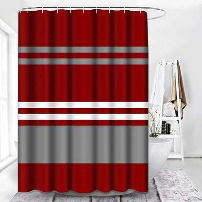 Shower Curtain, for Bathroom Decor 72 x 72 Inch, Striped Brick Red | Grey Crimson Waterproof Polyester Fabric Shower Curtains Set with Hooks