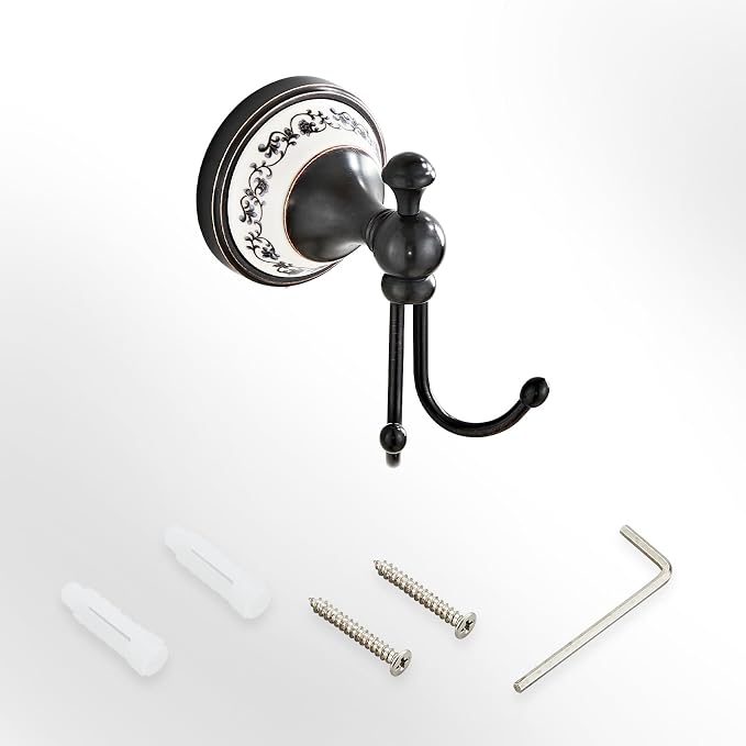 Double Wall Mounted Coat Hooks for Hanging Towels, Clothes & Robes | Metal Double Hooks, Antique Black Horn-Shaped Curved Towel Hooks YIGUANXIN