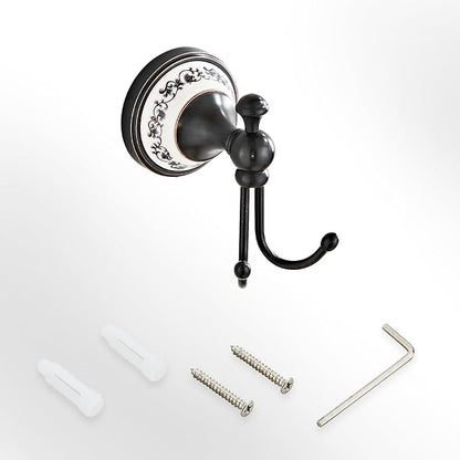 Double Wall Mounted Coat Hooks for Hanging Towels, Clothes & Robes | Metal Double Hooks, Antique Black Horn-Shaped Curved Towel Hooks YIGUANXIN