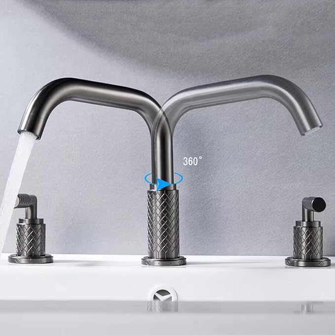 Bathroom Basin Mixer Faucet 3 Hole Brass Swivel Hot and Cold Water-Grey