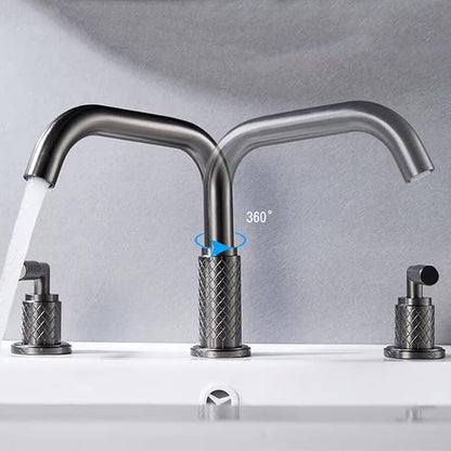 Bathroom Basin Mixer Faucet 3 Hole Brass Swivel Hot and Cold Water-Grey