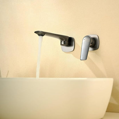 BiaoTeng Concealed Faucet for Bathroom Sink Wall Mount Hot and Cold Faucets for Bathroom Sinks Single Handle Brass Grey