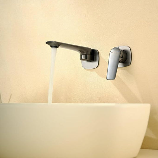BiaoTeng Concealed Faucet for Bathroom Sink Wall Mount Hot and Cold Faucets for Bathroom Sinks Single Handle Brass Grey