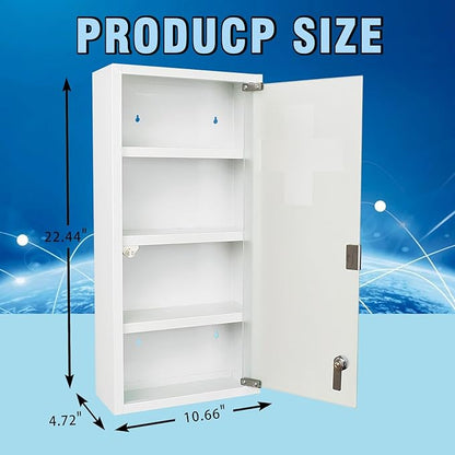 Locking Stainless Steel Medicine Cabinet, 4 Tier Wall Mounted Storage Cabinet, Durable Stainless Steel, Surface or Flush Mount, Ideal for Home, Office or First Aid, 10.6 * 4.7 * 22.4