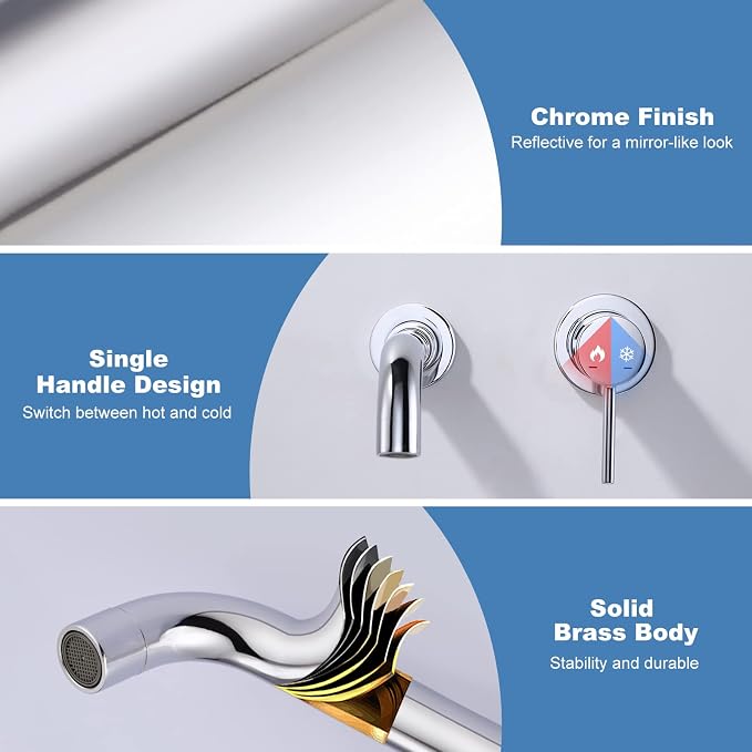ARCORA Wall Mount Bathroom Faucet, Chrome Single Handle Bathroom Sink Faucet Wall Mounted, Rough-in Valve Included