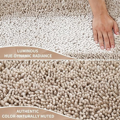 Yimobra Chenille Bathroom Rugs Non Slip, Extra Thick Soft Absorbent Bath Rug 31.5x20 Inch, Machine Washable Quick Dry Bath Mat for Bathroom Floor, Tub and Shower, Home Decor Accessories, Khaki