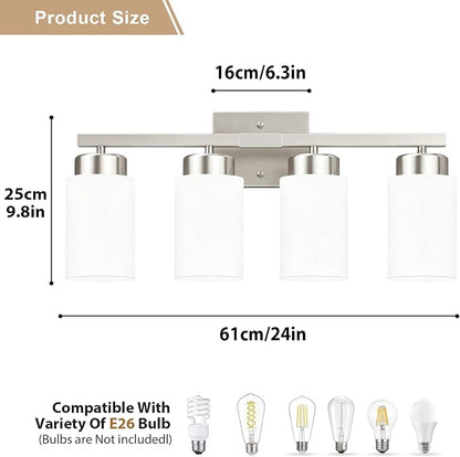 IZORRO Modern Bathroom Light Fixtures, 4 Light Brushed Nickel Vanity Lights, Bathroom Lighting Fixtures Over Mirror with White Glass for Living Room Cabinet Bedroom