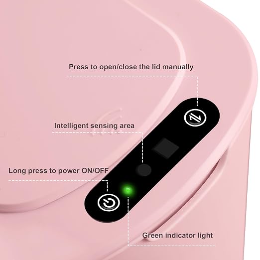 Cesun Automatic Small Bathroom Trash Can with Lid, 2.6 Gallon, Pink | Motion Sensor, Plastic, Touchless, Odor Control, Smart Garbage Can, Battery Operated, Manual Button, for Office/RV/Bedroom