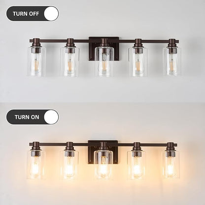 5 Lights Bathroom Lighting Fixtures Over Mirror Oil Rubbed Bronze Bathroom Vanity Light Fixture Farmhouse Vanity Light Vintage for Bedroom Living Room Hallway
