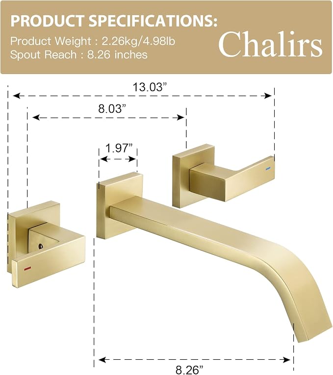 Brass Wall Mount Bathroom Faucet,Wall Mounted Vessel Sink Faucet with Dual Lever Handles,Widespread 3 Holes Wall Faucet for Vanity Lavatory Sink,Pop Up Without Overflow Drain Assembly Included
