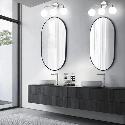 Chrome Vanity Lights, Mid Century Modern 3-Light Bathroom Lighting Fixture Over Mirror, Polished Wall Sconces With Frosted Milk Glass Shade