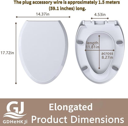 Heated Toilet Seat Elongated, Constant Temperature Seat Warmer | Elongated (17.72x14.37") | Heavy-Duty PP Material | Soft Close & Quiet | Safe Constant Heating Only (No Bidet/Temp Adjust)